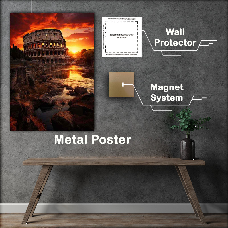 Buy Metal Poster : (Rome Collosium destruction morning sun breaking)