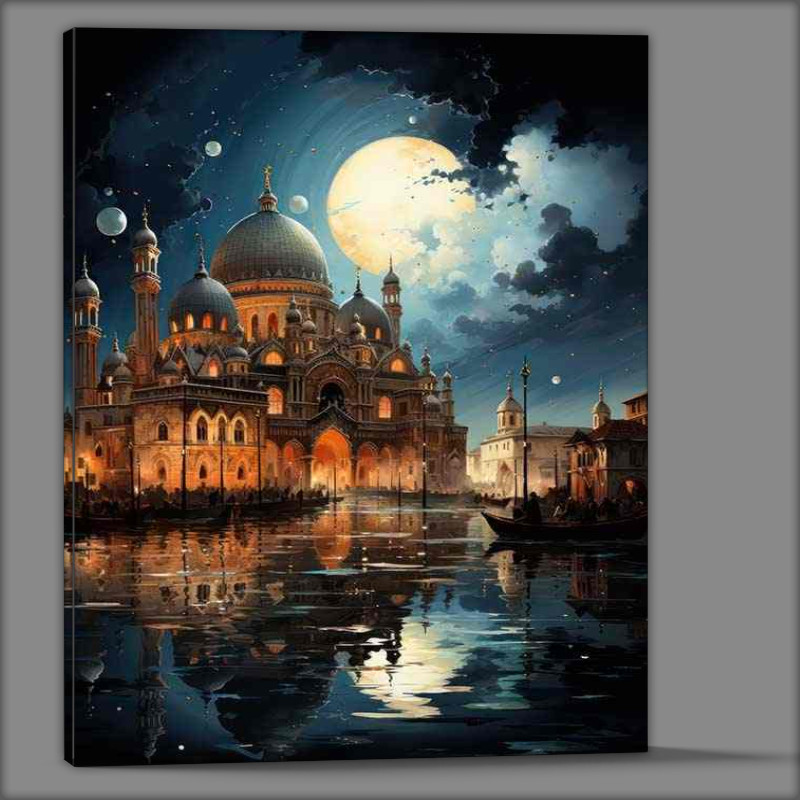 Buy Canvas : (Venice A view from the water with the moon reflecting)