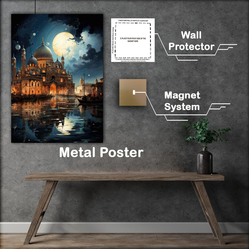 Buy Metal Poster : (Venice A view from the water with the moon reflecting)