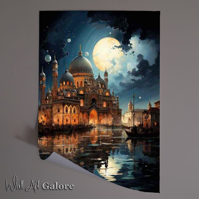 Buy Unframed Poster : (Venice A view from the water with the moon reflecting)