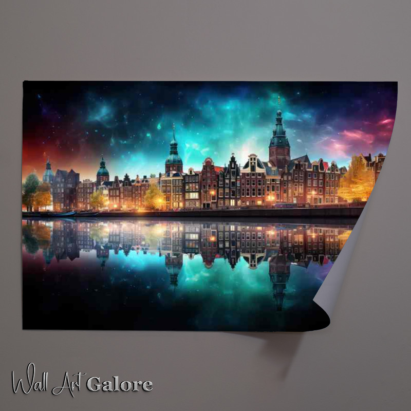Buy Canal Reflection Poster : (Amsterdam Skyline at Night)