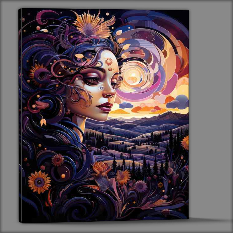 Buy Canvas : (A colorful illustration with fields and flowers on the hil)