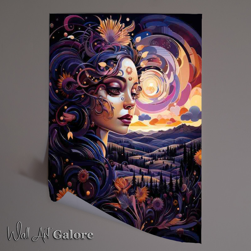 Buy Unframed Poster : (A colorful illustration with fields and flowers on the hil)