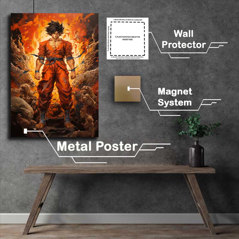Buy Metal Poster : (Goku style surrounded by giants and monsters in battle)