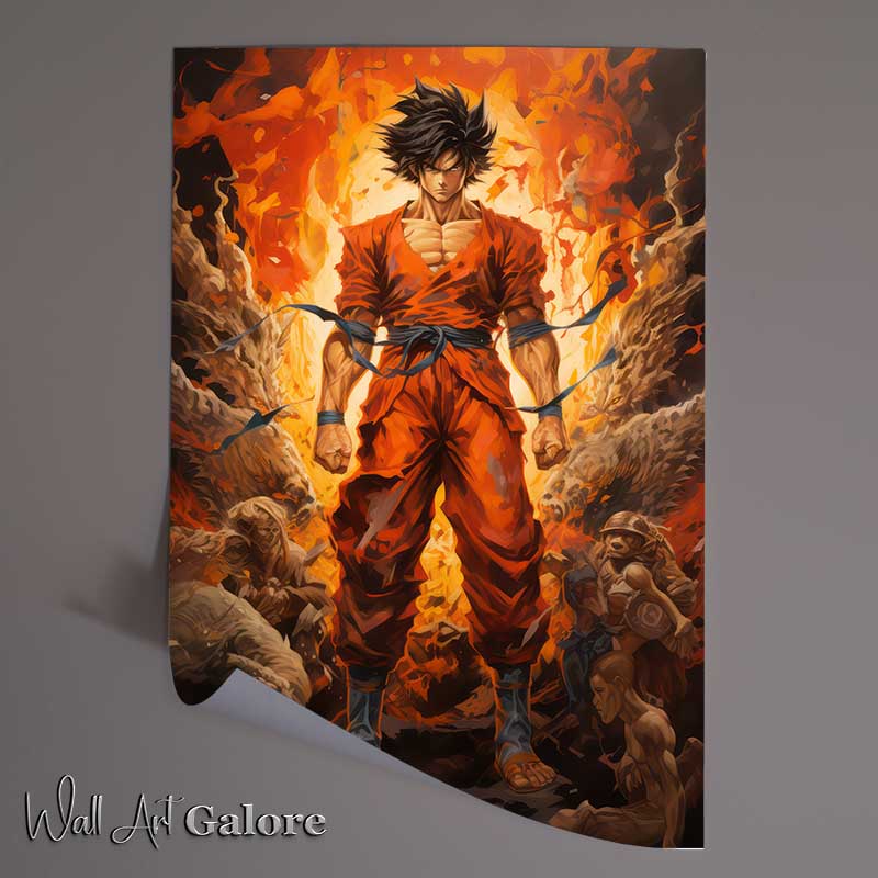 Buy Unframed Poster : (Goku style surrounded by giants and monsters in battle)