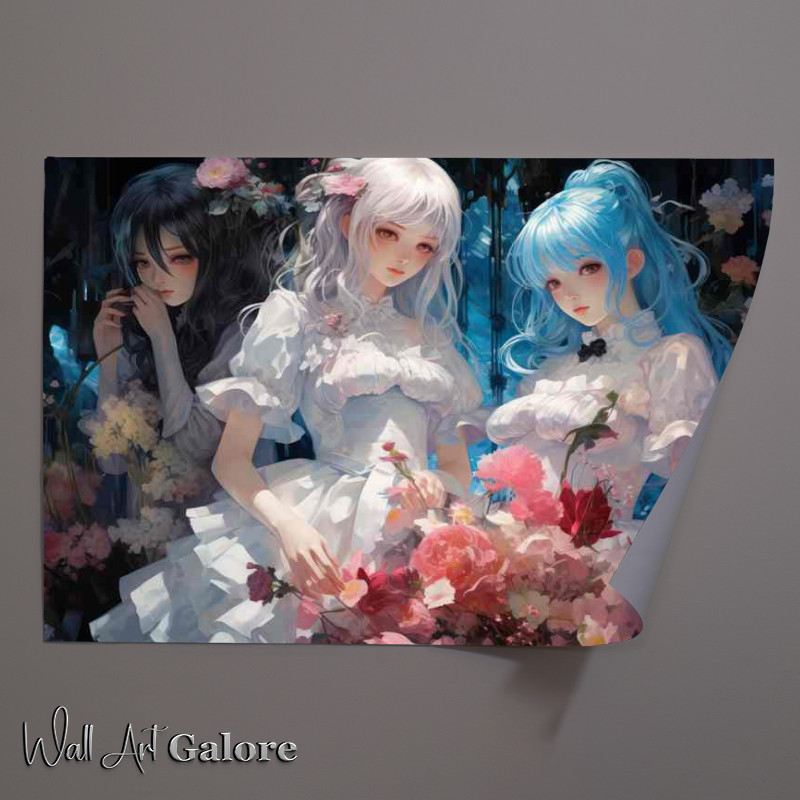 Buy Unframed Poster : (Anime girls in white dress surrounded by flowers)