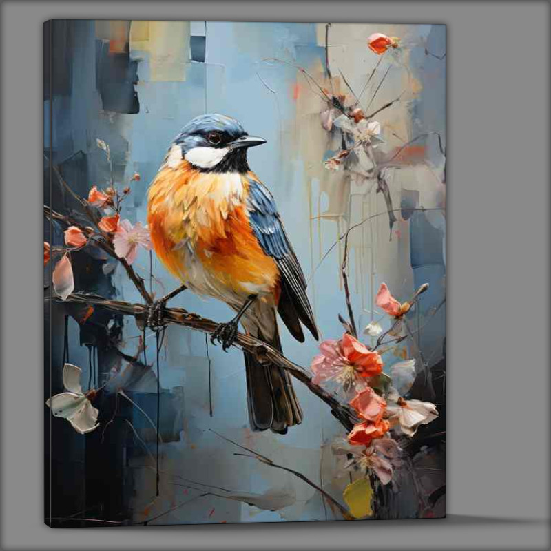Buy Canvas : (Blue tit bird with a blue banckground on a perch)