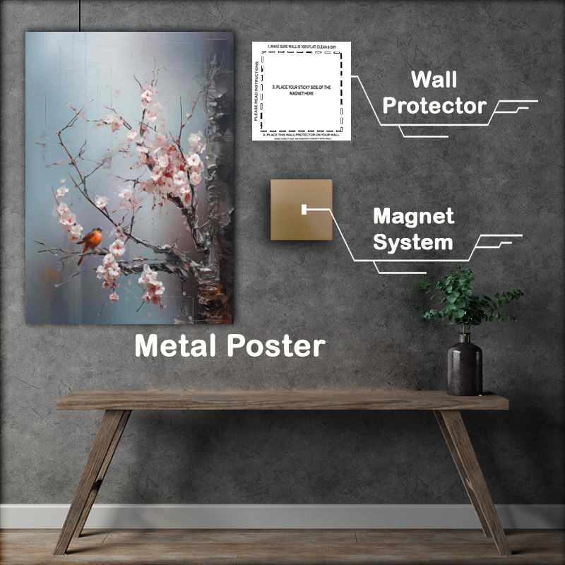 Buy Metal Poster : (Bulfinch bird style painted art)