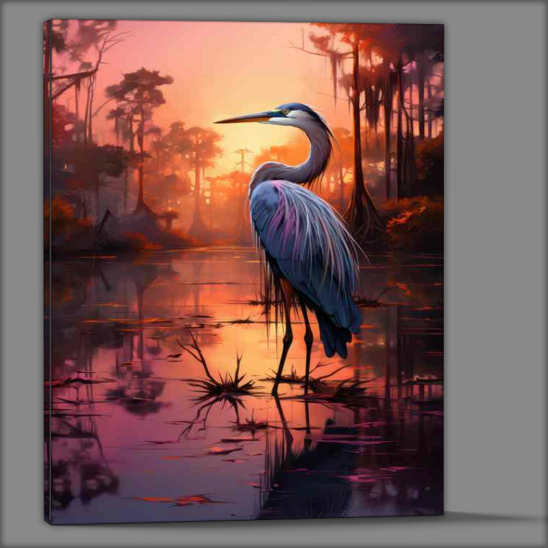 Buy Canvas : (Capturing Heron Serenity at Dawn)