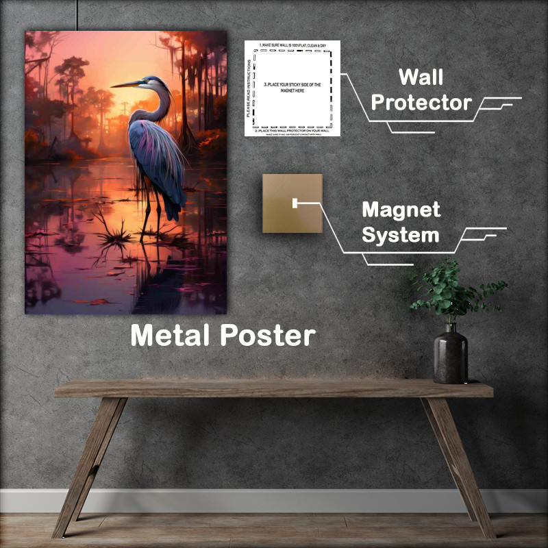 Buy Metal Poster : (Capturing Heron Serenity at Dawn)