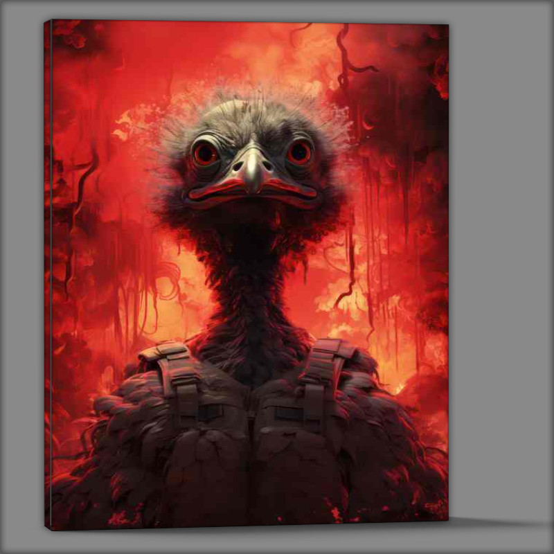 Buy Canvas : (Emu flightless bird with red fire in the background)