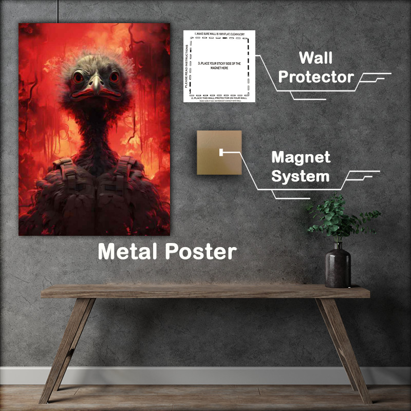 Buy Metal Poster : (Emu flightless bird with red fire in the background)
