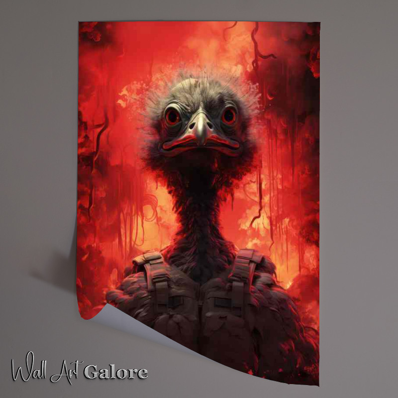 Buy Unframed Poster : (Emu flightless bird with red fire in the background)