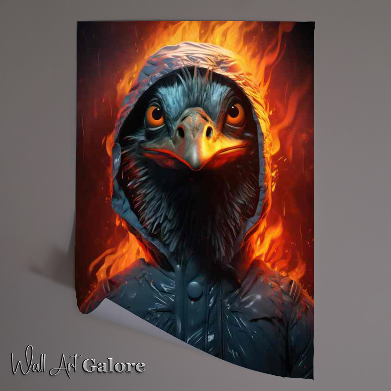 Buy Unframed Poster : (Emu in the hoodie with flames in the background)
