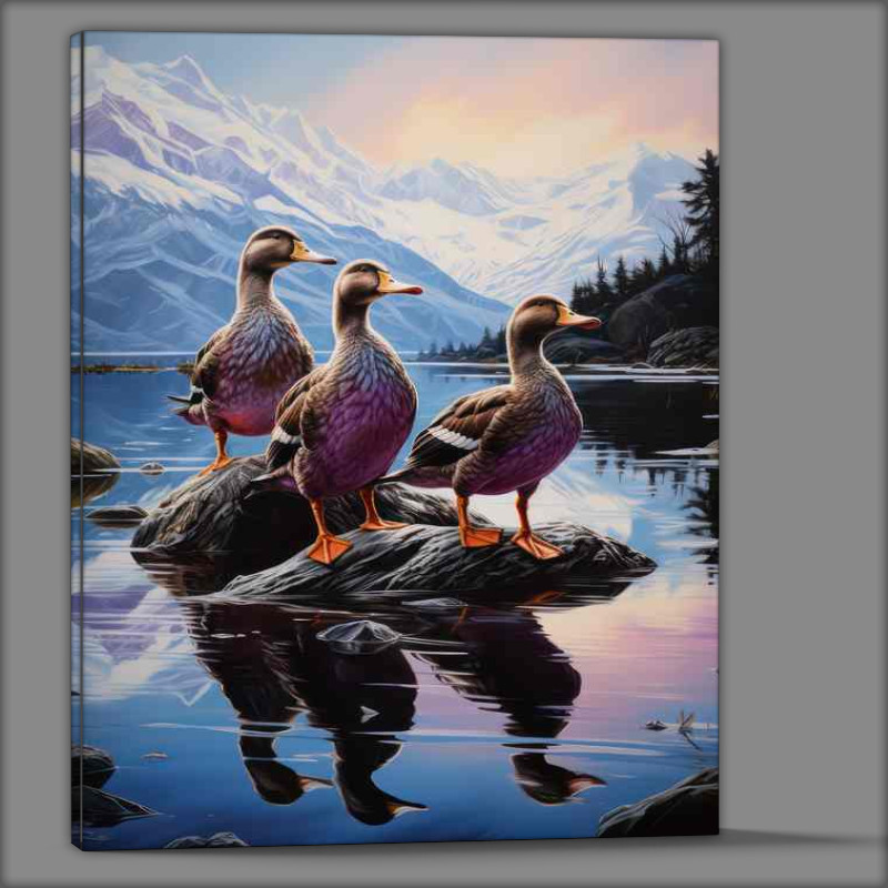 Buy Canvas : (Feathered Visitors Ducks Gathering on Land)