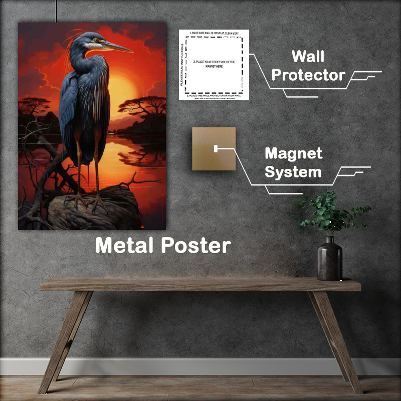 Buy Metal Poster : (Graceful Herons at Sunrise A Spectacle of Nature)