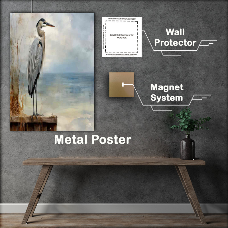 Buy Metal Poster : (Heron the the pier watching and waiting)