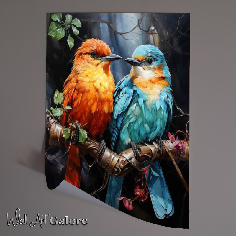 Buy Unframed Poster : (Love Birds on a branch looking at each other)