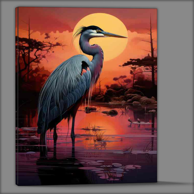 Buy Canvas : (Morning Meditation with Herons Tranquility at Dawn)