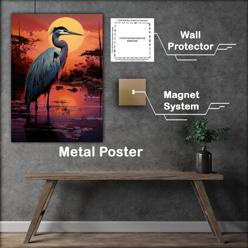 Buy Metal Poster : (Morning Meditation with Herons Tranquility at Dawn)