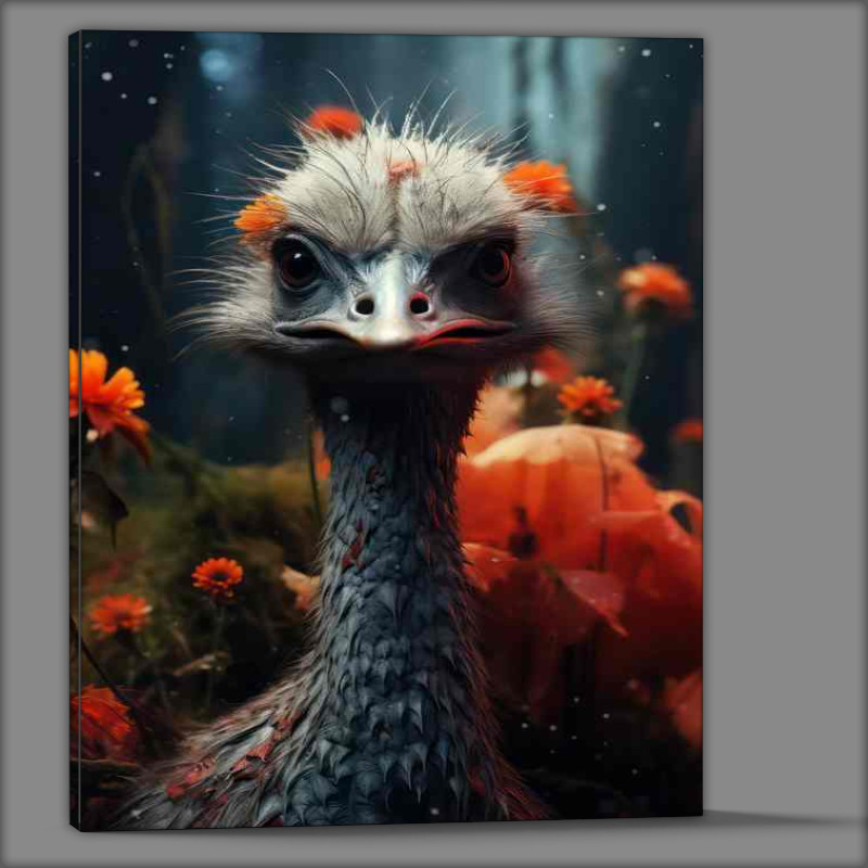 Buy Canvas : (Ostrich in the woods with orange flowers)