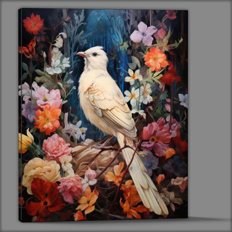 Buy Canvas : (Painted dove art style embraced in flowers)