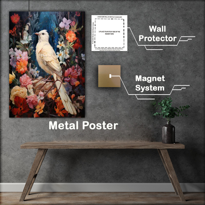 Buy Metal Poster : (Painted dove art style embraced in flowers)