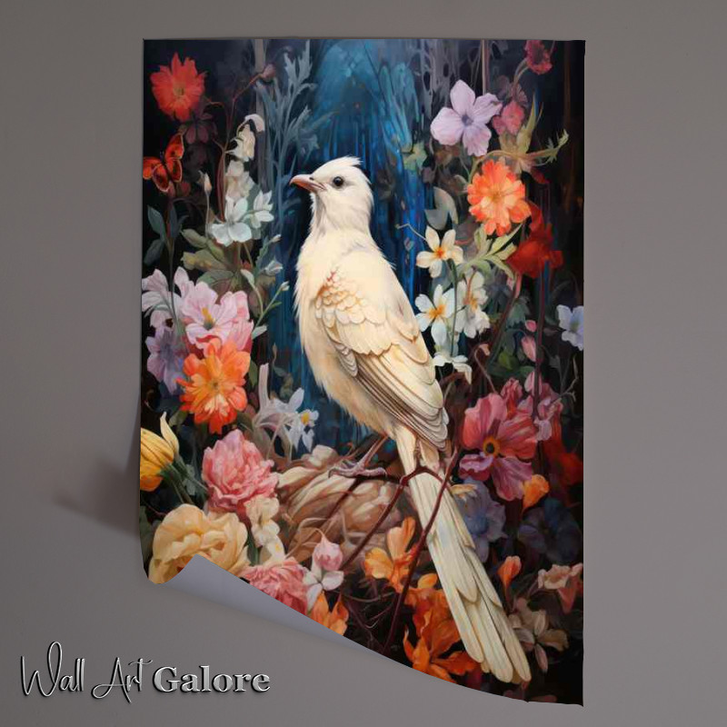 Buy Unframed Poster : (Painted dove art style embraced in flowers)