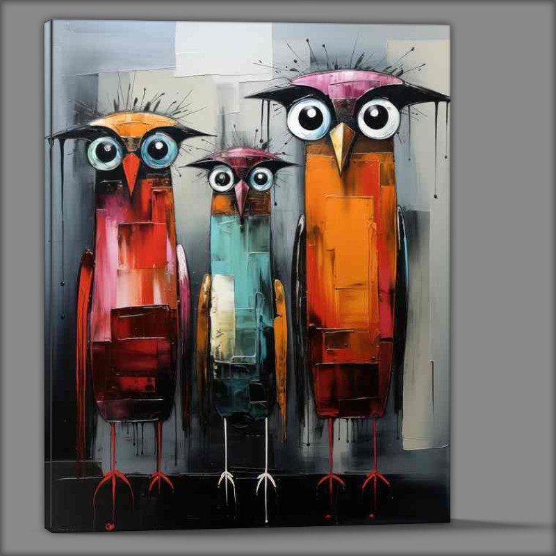 Buy Canvas : (Painted style art birds posing for photo)