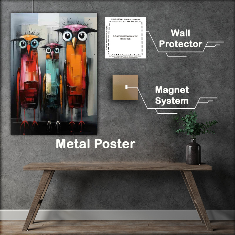 Buy Metal Poster : (Painted style art birds posing for photo)