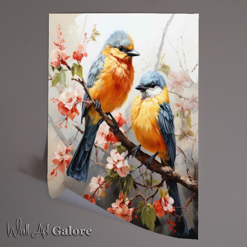 Buy Unframed Poster : (Painted style birds surrounded by flowers)