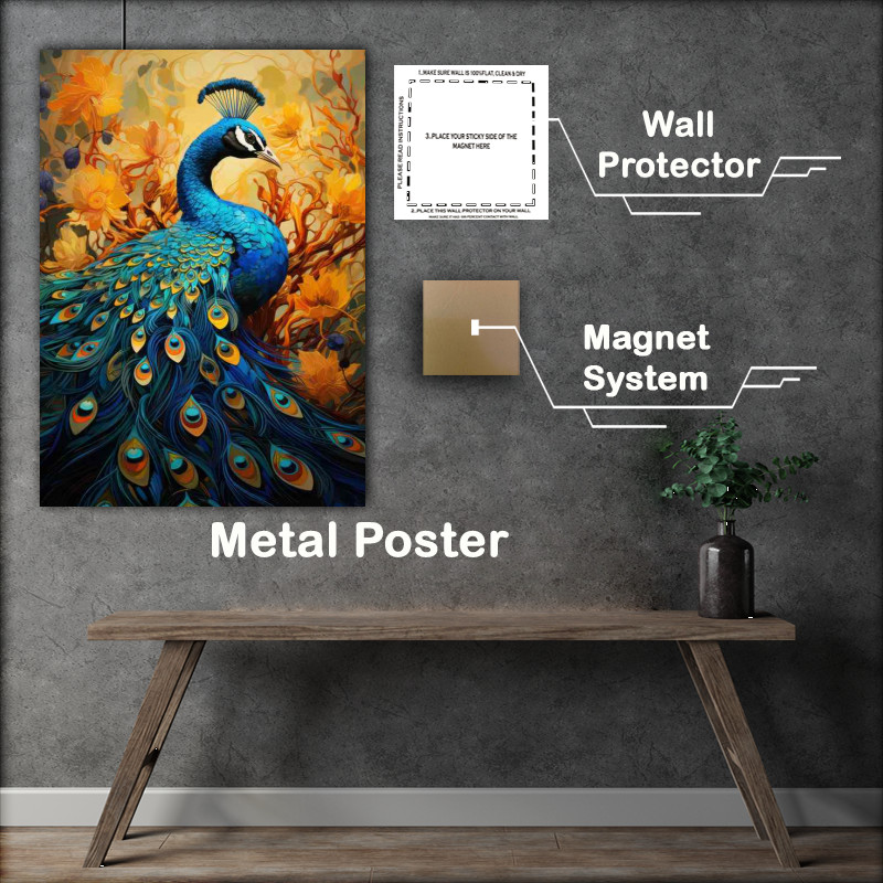 Buy Metal Poster : (Peacock and Flower Harmony Natures Colorful Symphony)