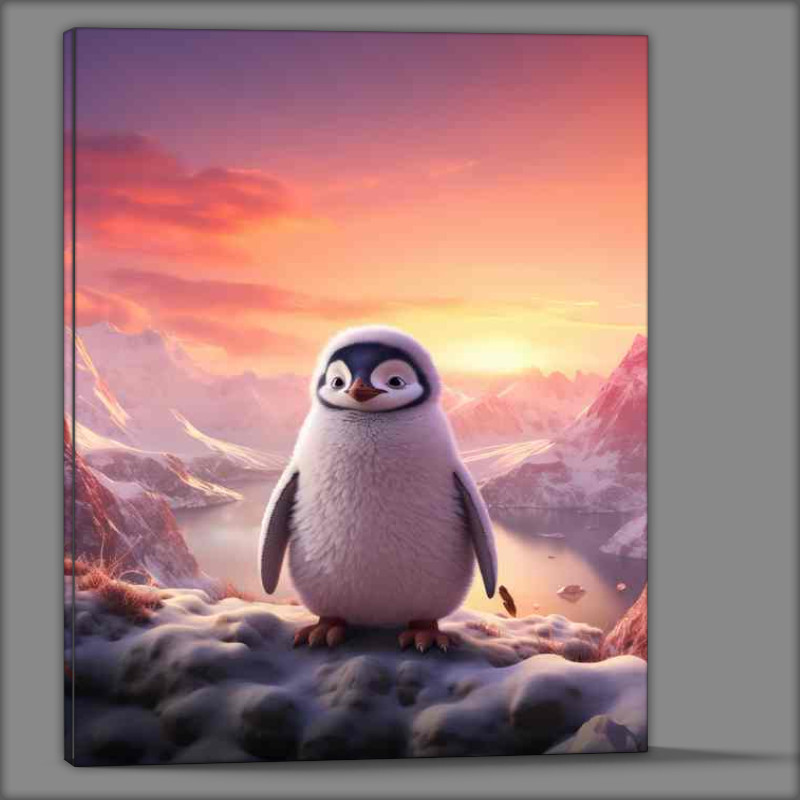 Buy Canvas : (Penguin alone with the setting sun and purple sky)