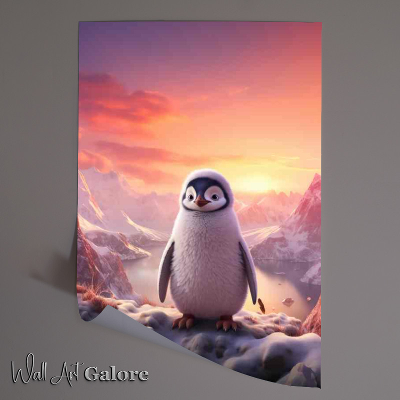 Buy Unframed Poster : (Penguin alone with the setting sun and purple sky)