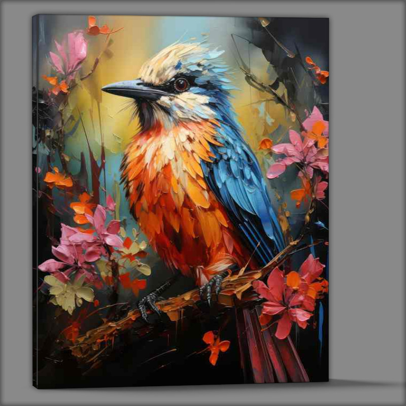Buy Canvas : (Small bird orange chest blue wings coloured flowers)