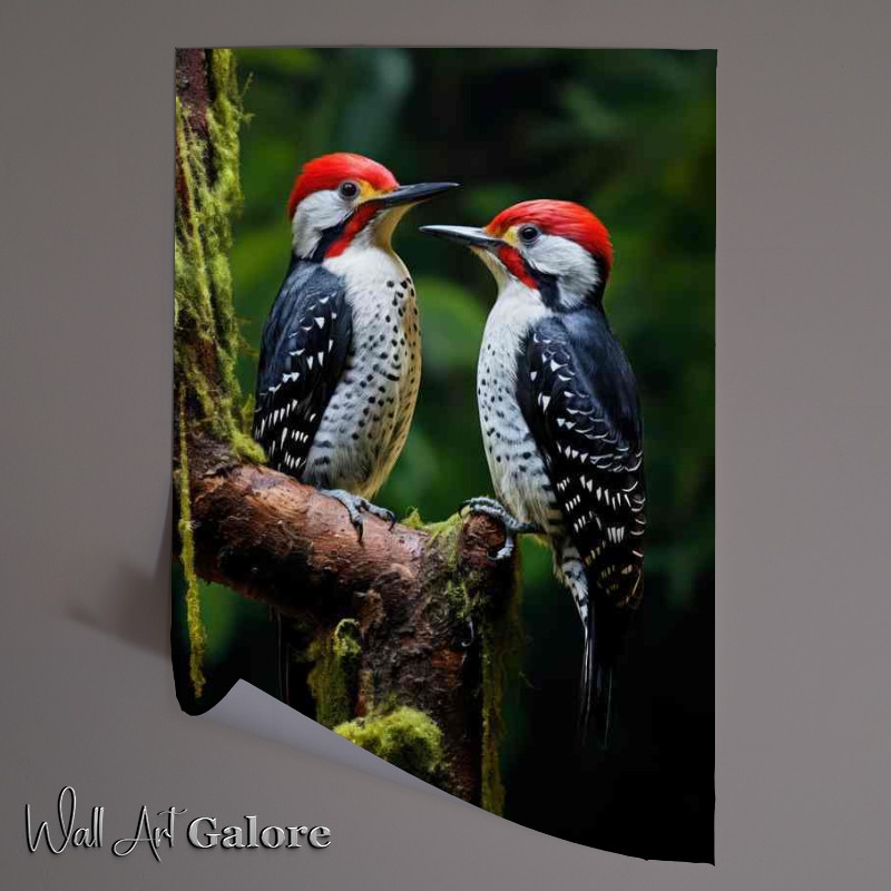 Buy Unframed Poster : (Spotted Woodpeckers on a branch in the woods)