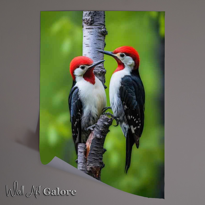 Buy Unframed Poster : (Spotted woodpeckers grooming eachother)