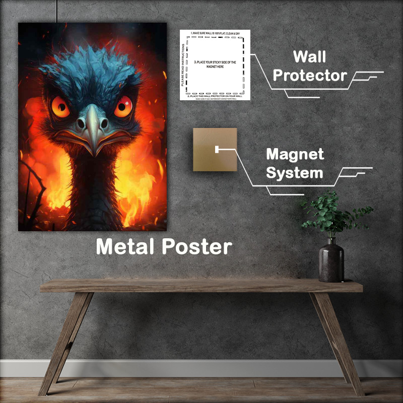 Buy Metal Poster : (Strange emu running from the fire in the woods)