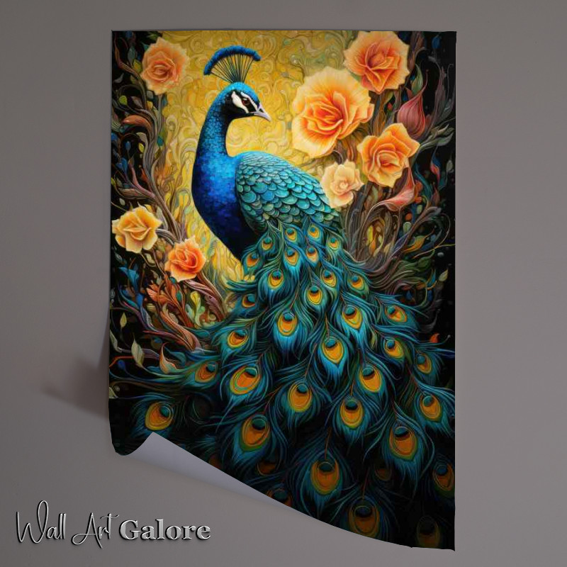 Buy Unframed Poster : (Vibrant Peacocks and Exquisite Flowers A Captivating Duo)
