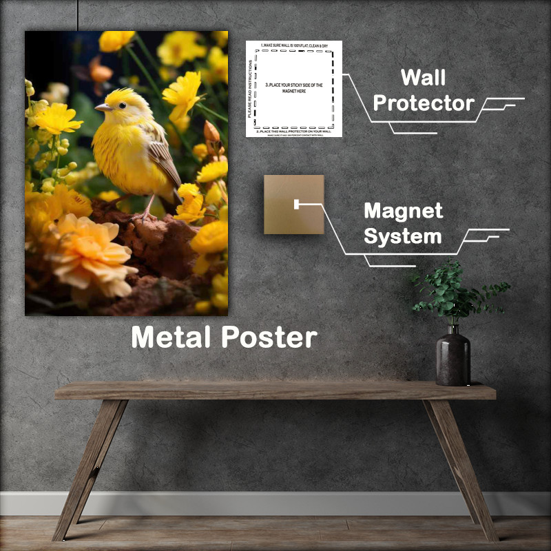 Buy Metal Poster : (Yellow Bird Sitting on the grass)