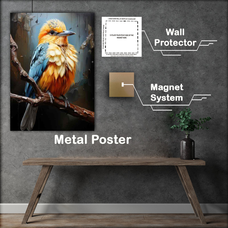 Buy Metal Poster : (Yellow brested bird painted style on a perch)