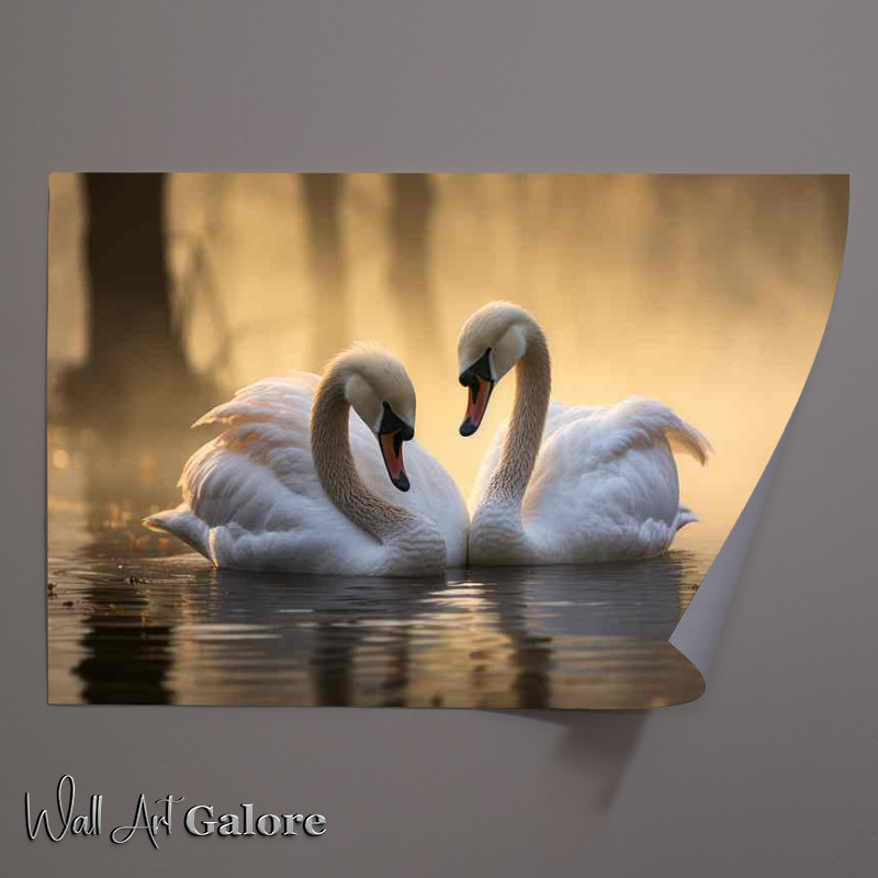 Buy Unframed Poster : (A Pair of Swans swimming on the lake)