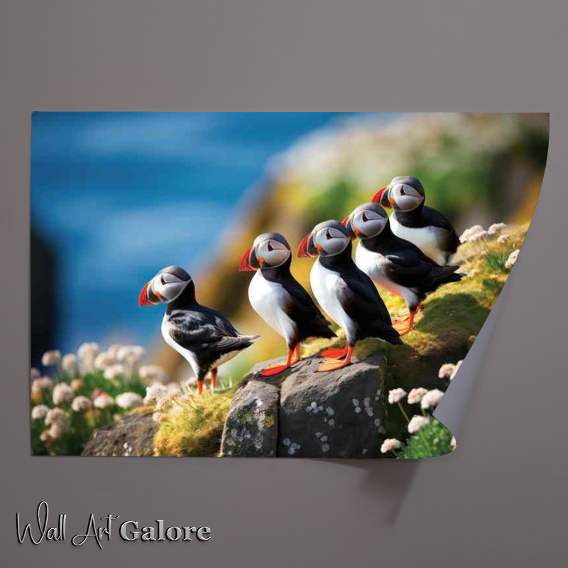 Buy Unframed Poster : (A group of puffins on the cliffs)