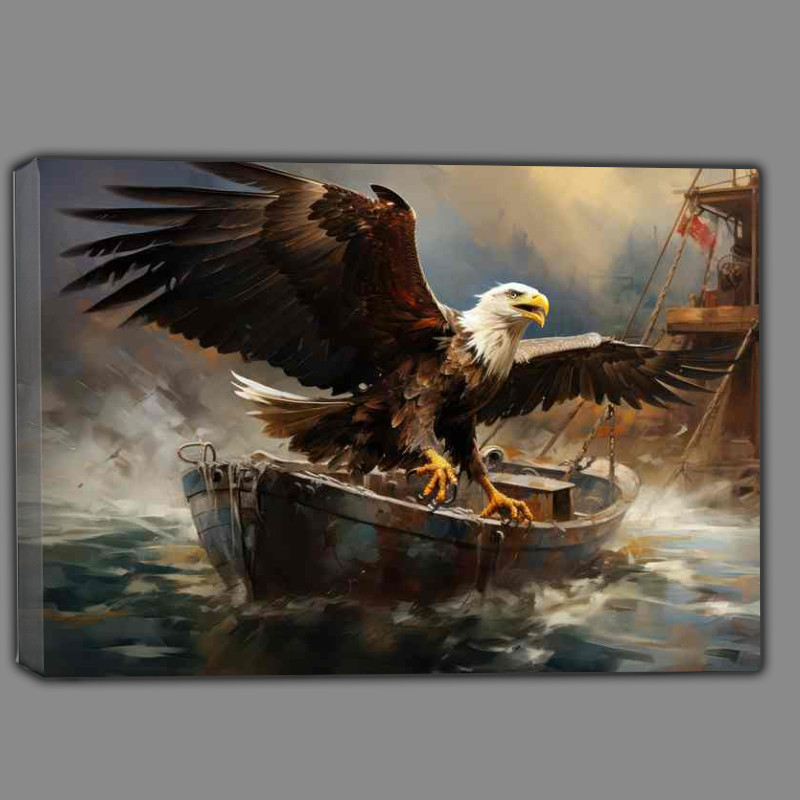 Buy Canvas : (Bald Eagle on the hunt for food at sea)