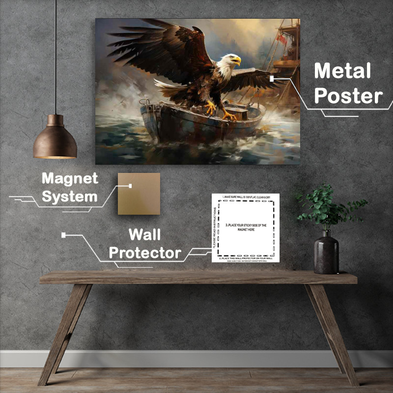 Buy Metal Poster : (Bald Eagle on the hunt for food at sea)