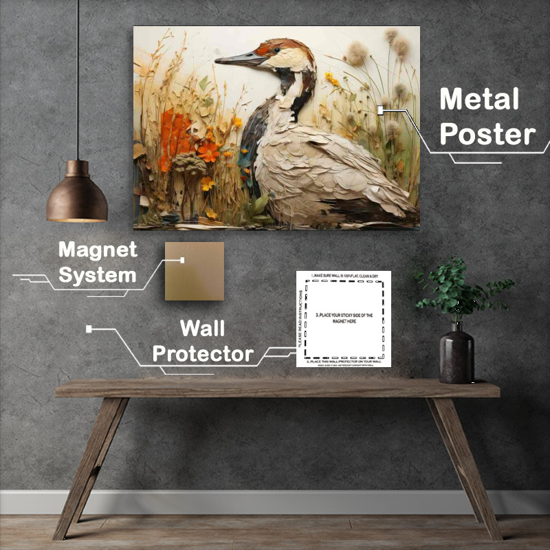 Buy Metal Poster : (Duck in the reeds just by the river)