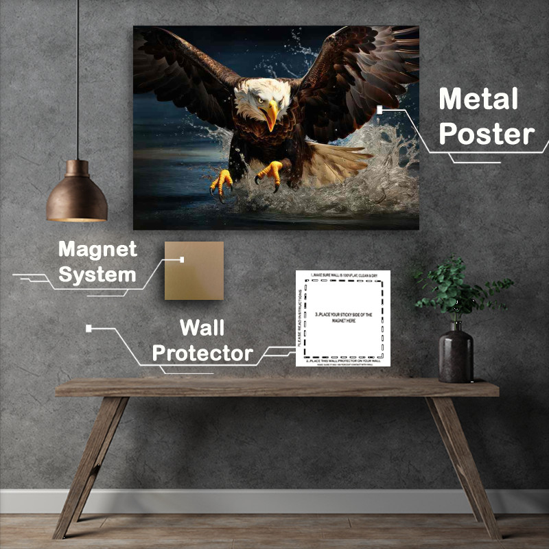 Buy Metal Poster : (Eagle in Flight Soaring Over Crystal Waters)