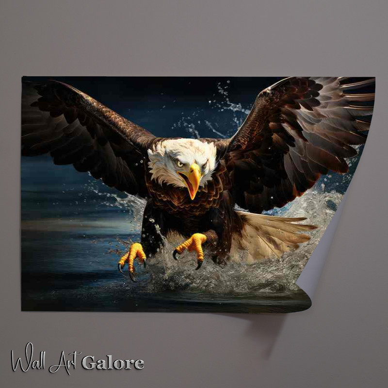 Buy Unframed Poster : (Eagle in Flight Soaring Over Crystal Waters)