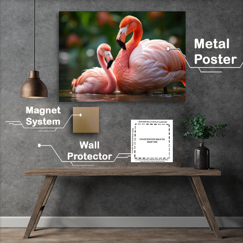 Buy Metal Poster : (Flamingos taken to water with her mom)