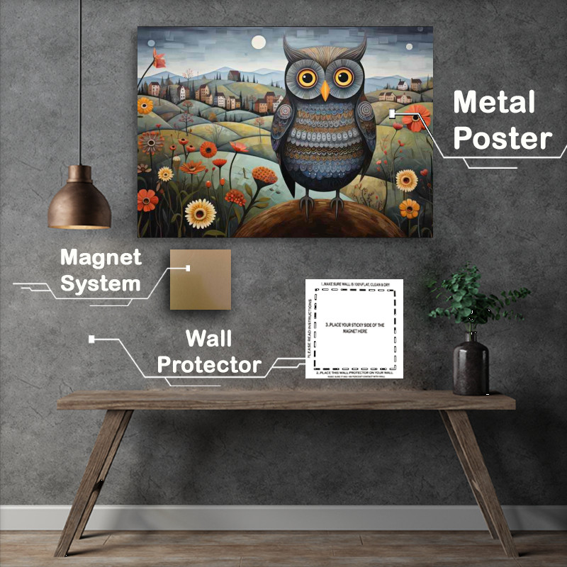 Buy Metal Poster : (Owl In the countryside painted style art)